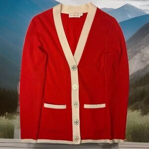 Tory Burch red wool cardigan sz xs